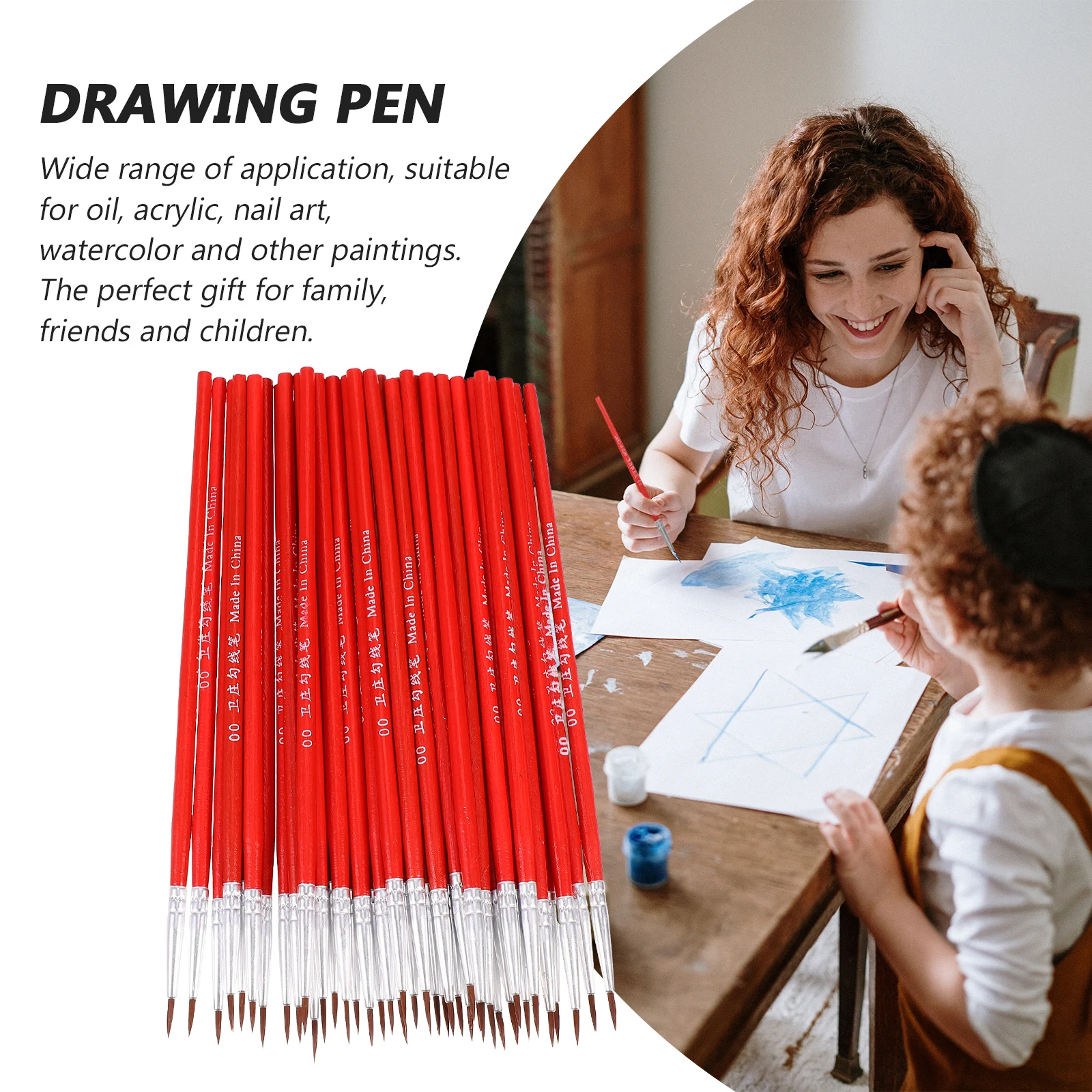 

100pcs Nylon Hair Paint Brushes Round Hook Line Pen Watercolor Tiny Painting Art Supplies Flexible Wooden H