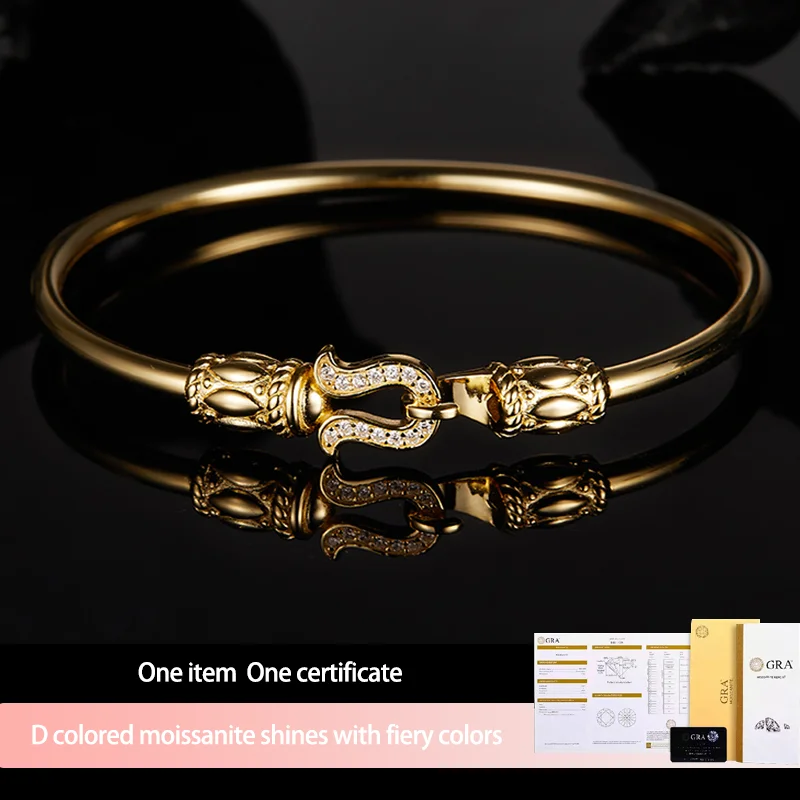 

S925 Silver Moissanite New Open C-shaped Bracelet D VVS1 Certified Hip Hop Style Jewelry Personalized Bracelet Gift