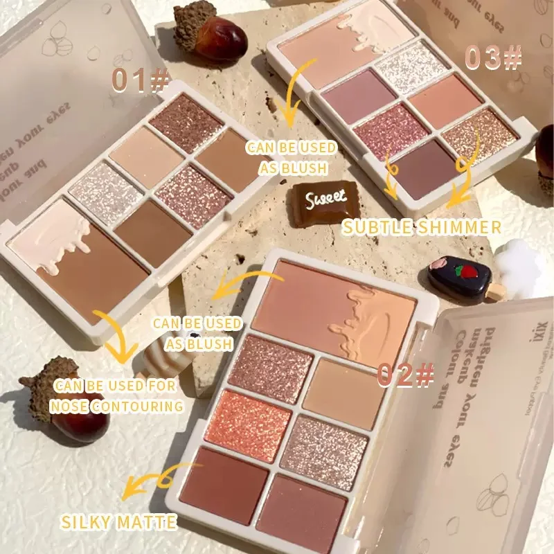 Paleta de sombras de ojos con purpurina, 7 colores, mate, brillo, tacto suave, larga duración, resistente al agua, pigmentado, ilumina los ojos, Cosméticos de maquillaje