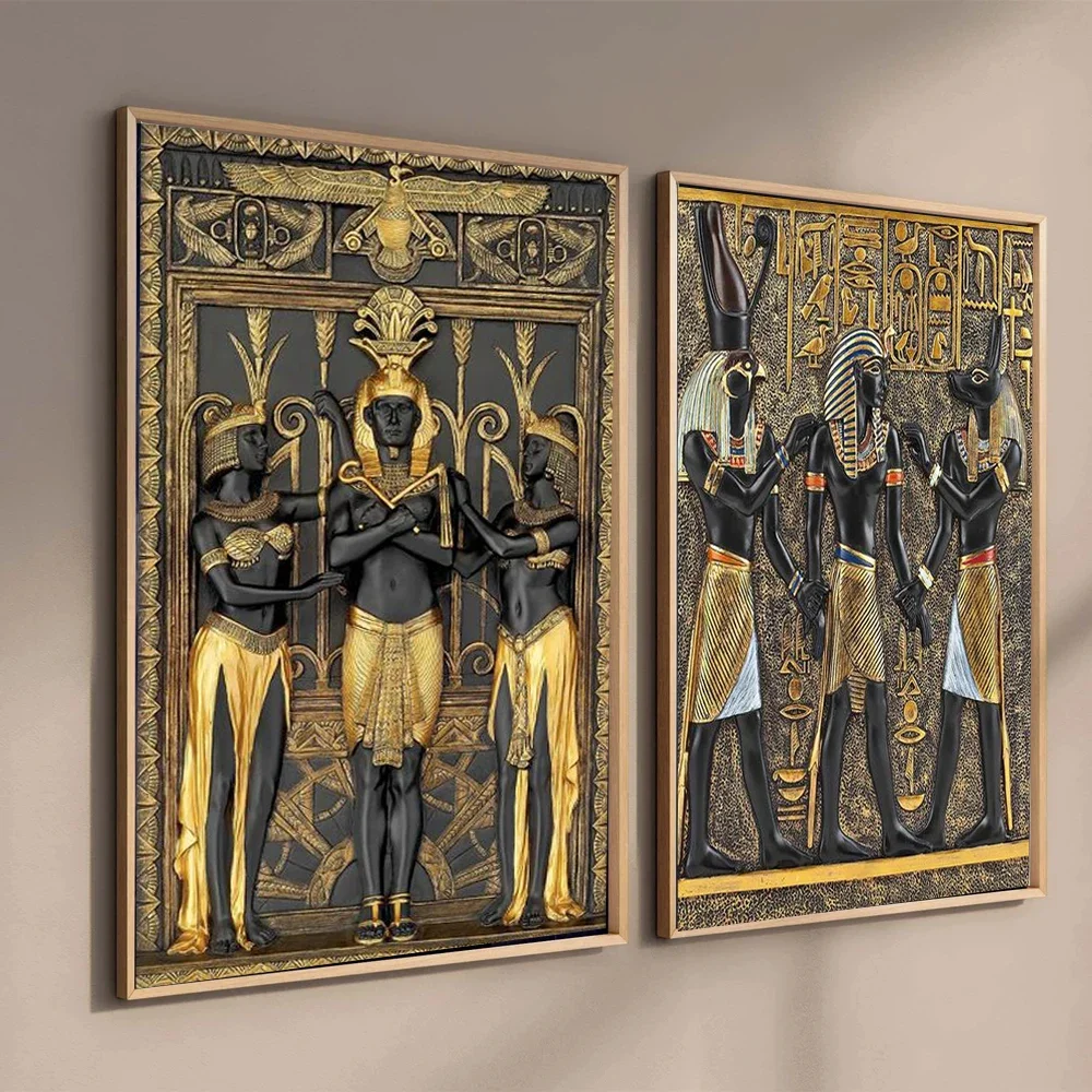 Black Golden Ancient Egyptian Poster Art Prints Pharaoh God Canvas Painting Decorative Pictures for Living Room Mural Decor