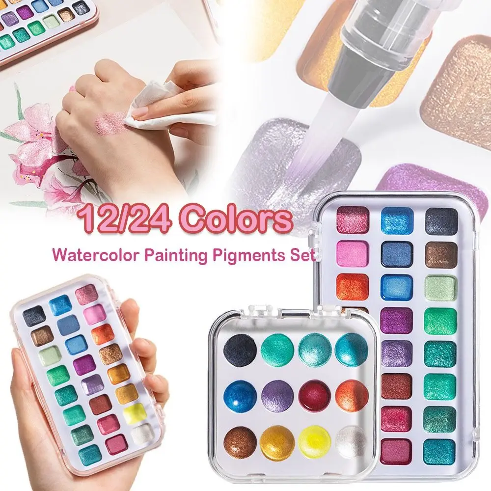 12/24 Farben Aquarell Malerei Pigmente Set Lichtechtheit Mini-tragbare Feste Aquarell Pigment Waschbar