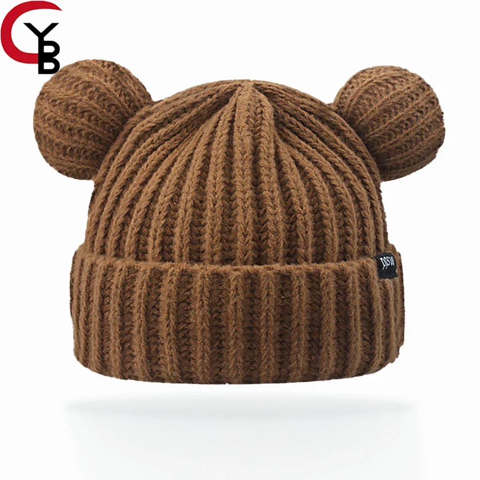 

Adult Knit Beanie Hat, Winter Bear Ears Hat Warm Knitted Fleece Lined Woollen Ski Pompom Hat