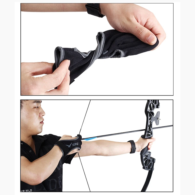 1 Pcs Archery Three-Finger Gloves Thicken Fingertips Traditional Recurve Bow String Gloves Shoot Hunting Finger Protector Guard view 5