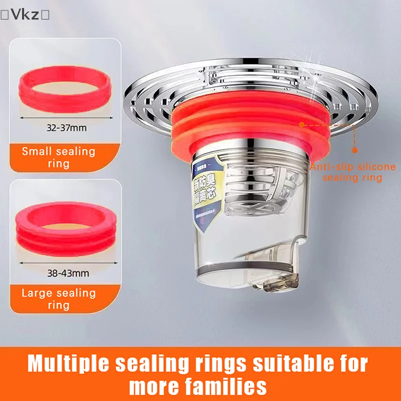 [VK18] Núcleo de drenaje de suelo a prueba de olores y insectos con cierre automático, cubierta de drenaje de ducha extraíble, filtro de pelo, tapón colador de alcantarillado