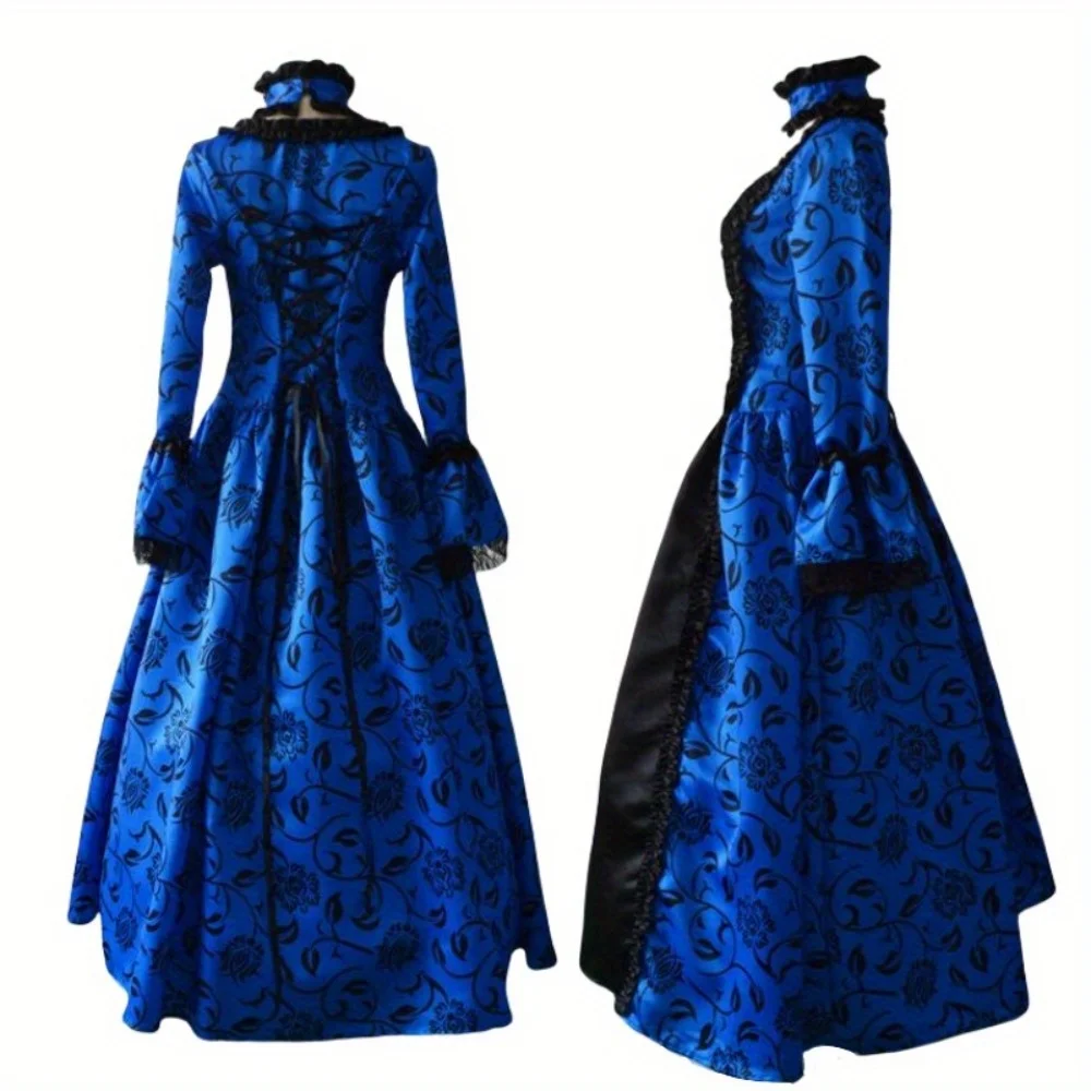 Retro Medieval Victorian Court Gown: Lace Flared - Sleeve Maxi Dress - Themed Stage Performances