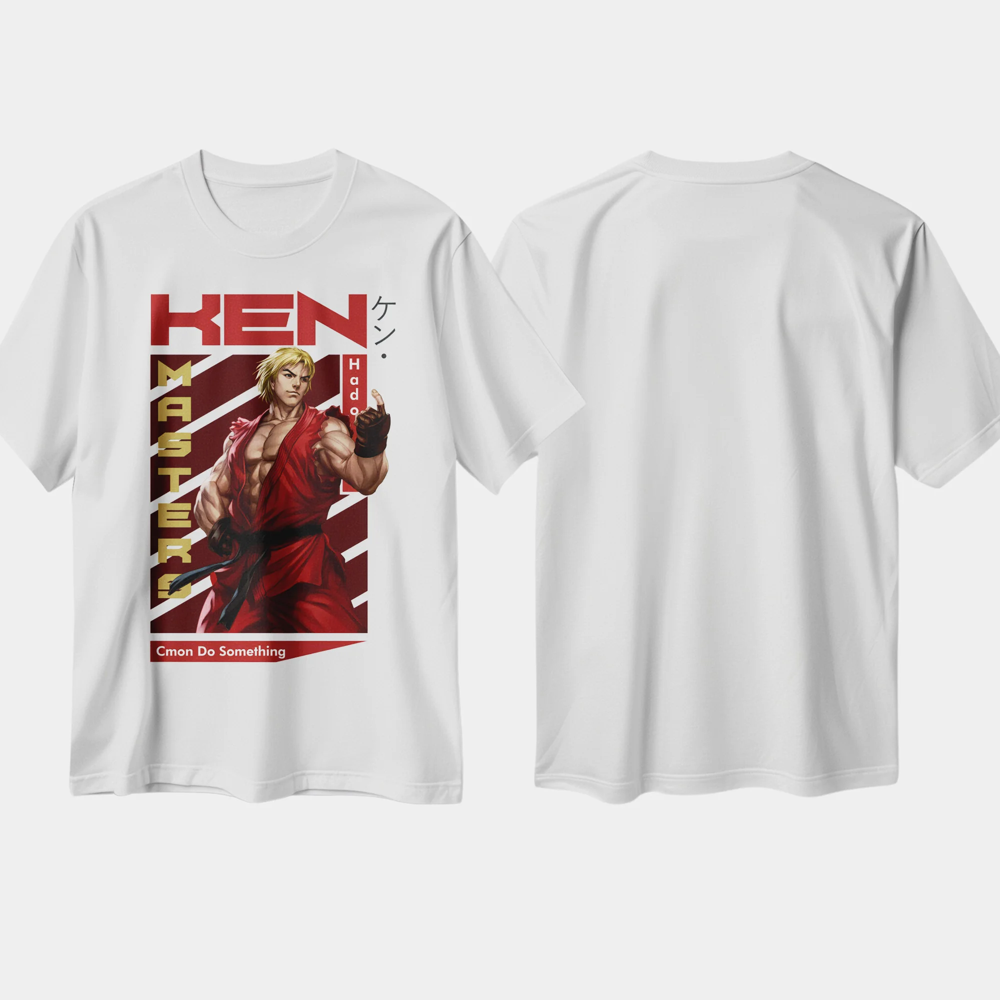 Classic Japanese Game T-shirt with American Fighter Ken Print, Made of Pure Cotton, Short-sleeved, Round-neck Top