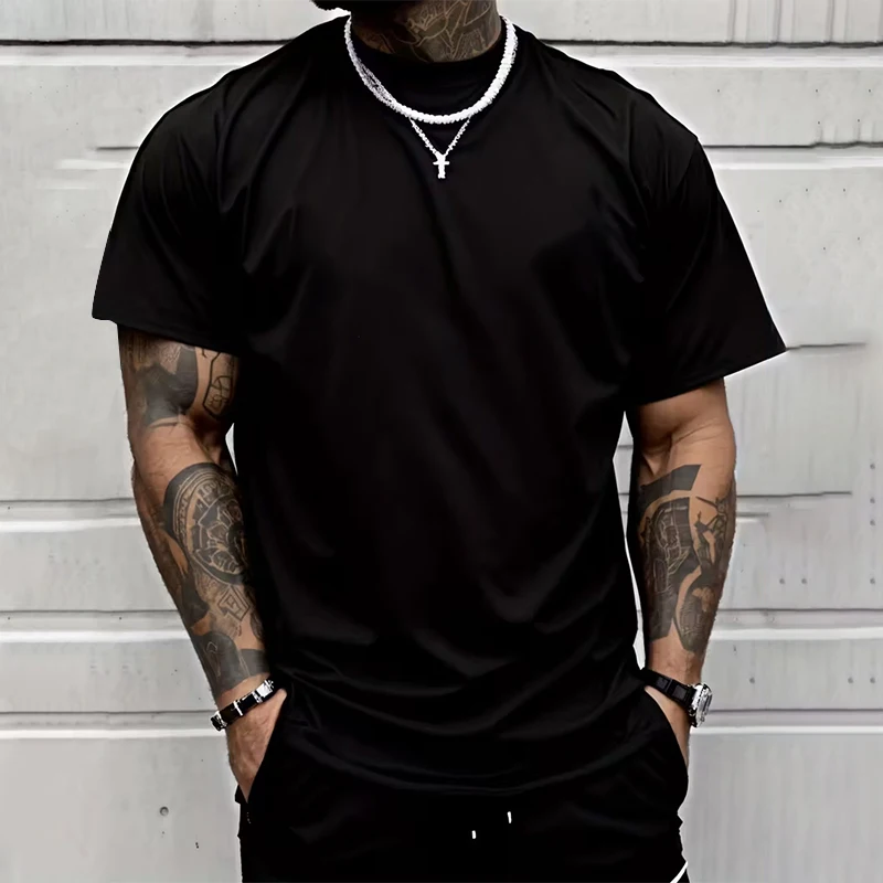 Herren-T-Shirt, hochwertig, 100 % Baumwolle, Rundhalsausschnitt, kurze Ärmel, klassisch, schwarz, weiß, reine Farbe, T-Shirts, Frühling, Sommer, lässig, cooles Oberteil – Detail 3