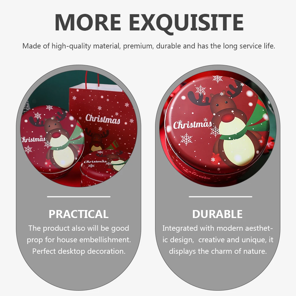 

5 Pcs Christmas Deer Candy Box Tins Jar Container Round Storage Tinplate Goodie Man