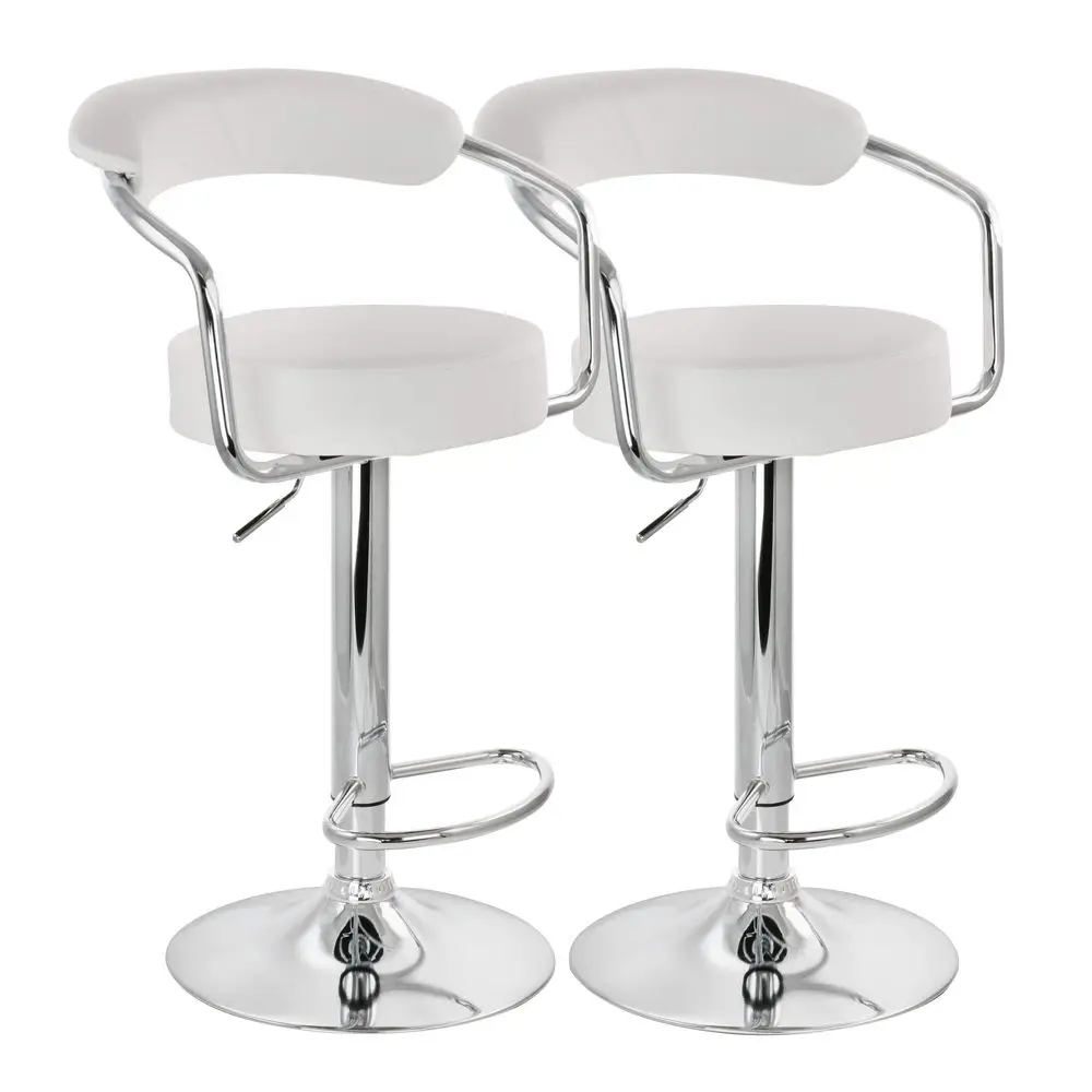 

2 Piece Faux Leather Retro Adjustable Bar Stool in White with Chrome Handles and Base, Set of 2