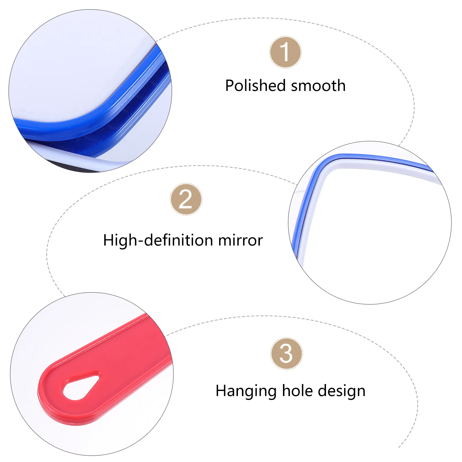 3 個のハンドヘルド化粧鏡 ABS ガラスポータブルミラー耐久性のあるクリアな反射滑らかな研磨使いやすい