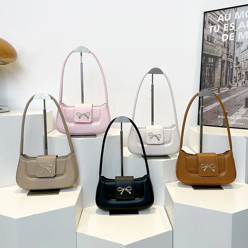 

Retro Sweet Bow Handbag Women's Bag Simple And Elegant Shoulder Bag Underarm Bag