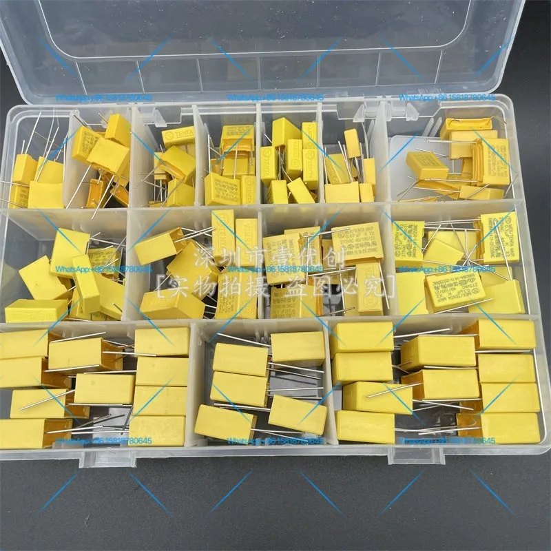 135pcs 14 Specifications 275V 102-105 1nF-1uF X2 Safety Capacitor Set Box Yellow In-Line Plug