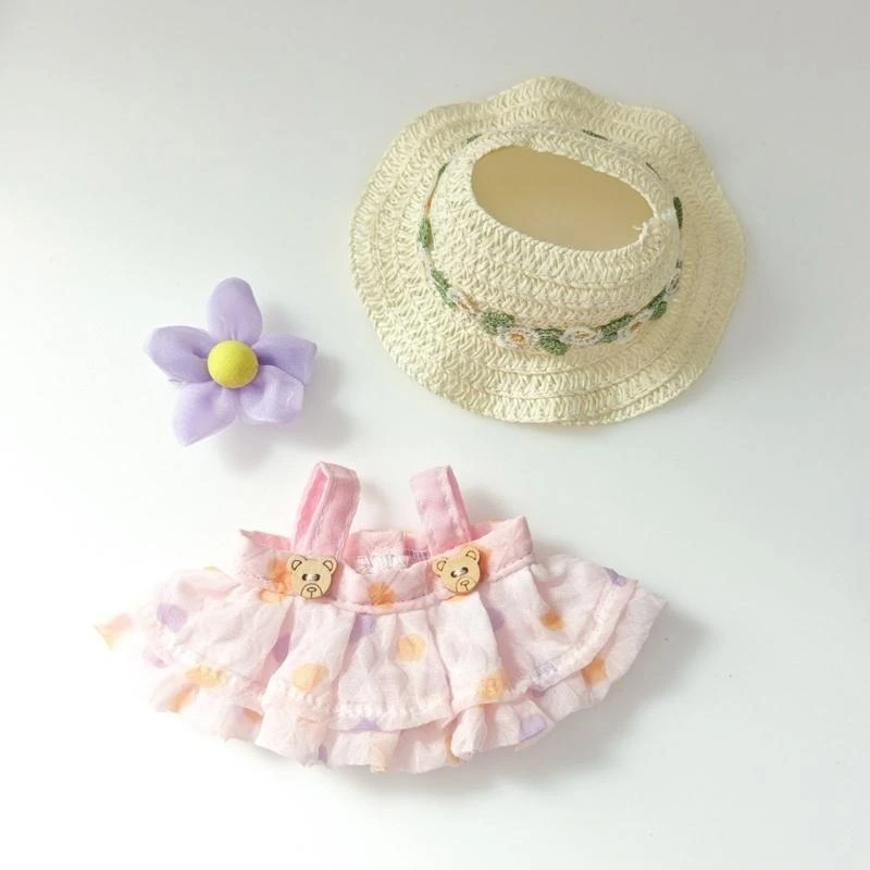 Chủ Đề Mùa Hè Quần Áo Búp Bê 17Cm Váy Không Tay Mũ Rơm Bộ Đồ Mặc Quần Áo Búp Bê 15UB