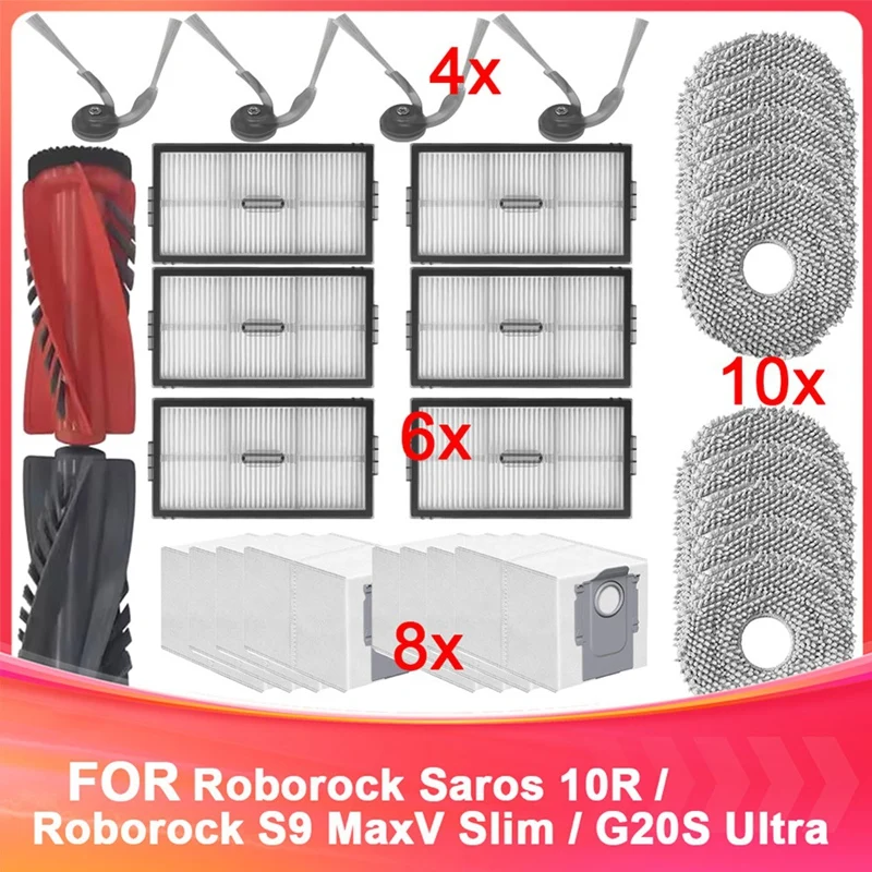 

B88B-Compatible For Roborock Saros 10R /S9 Maxv Slim Spare Parts Main Side Brush Filter Mop Dust Bag Accessories Consumables
