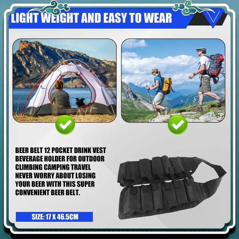 Reliable Beer Belt 12 Pocket Drink Vest Beverage Holder For Outdoor Climbing Camping Travel