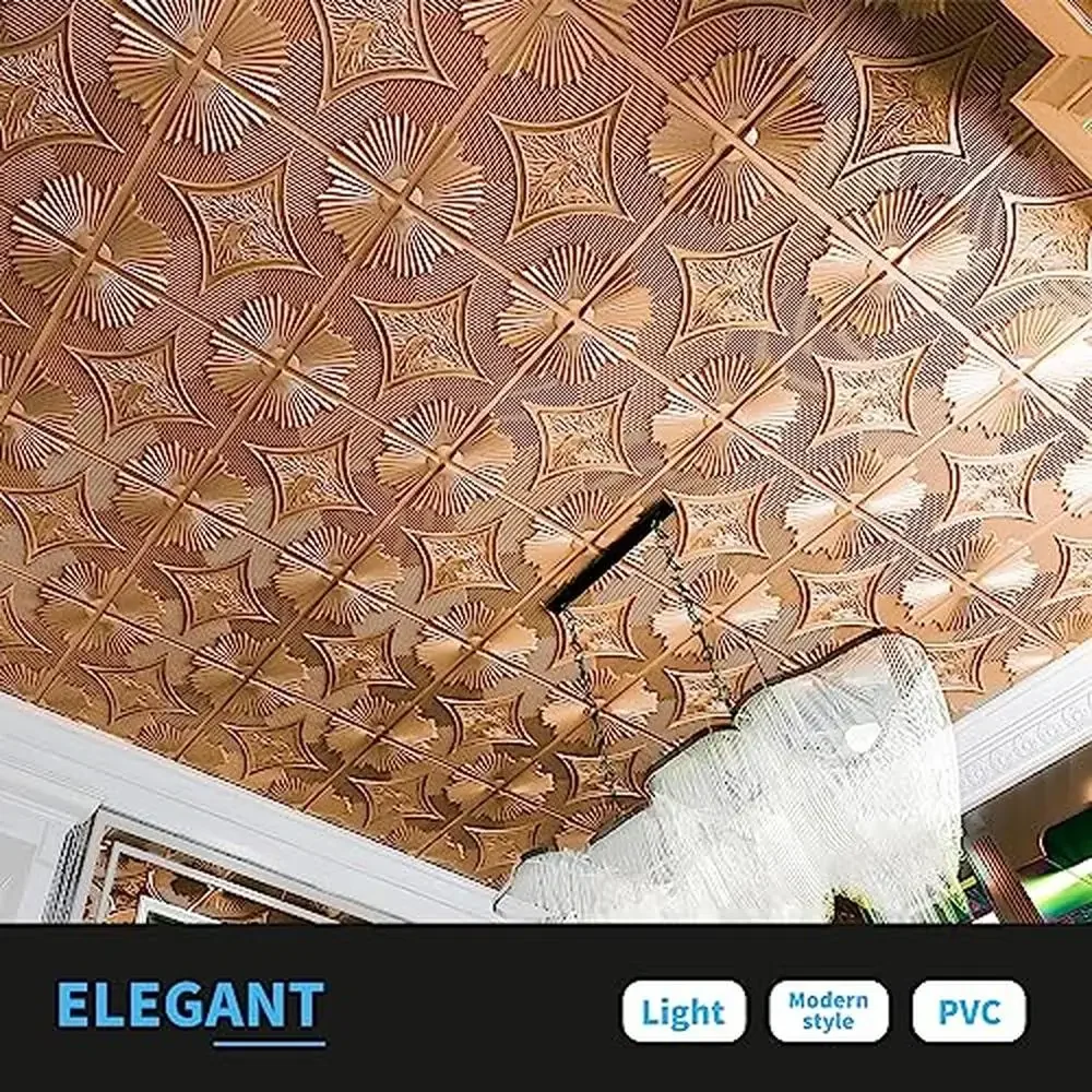 Paneles 3D Wainscoting 24x24 Azulejos de techo de bronce Paquete de 12 PVC Ligero Resistente al agua Instalación Pegamento 2x2 Ecológico
