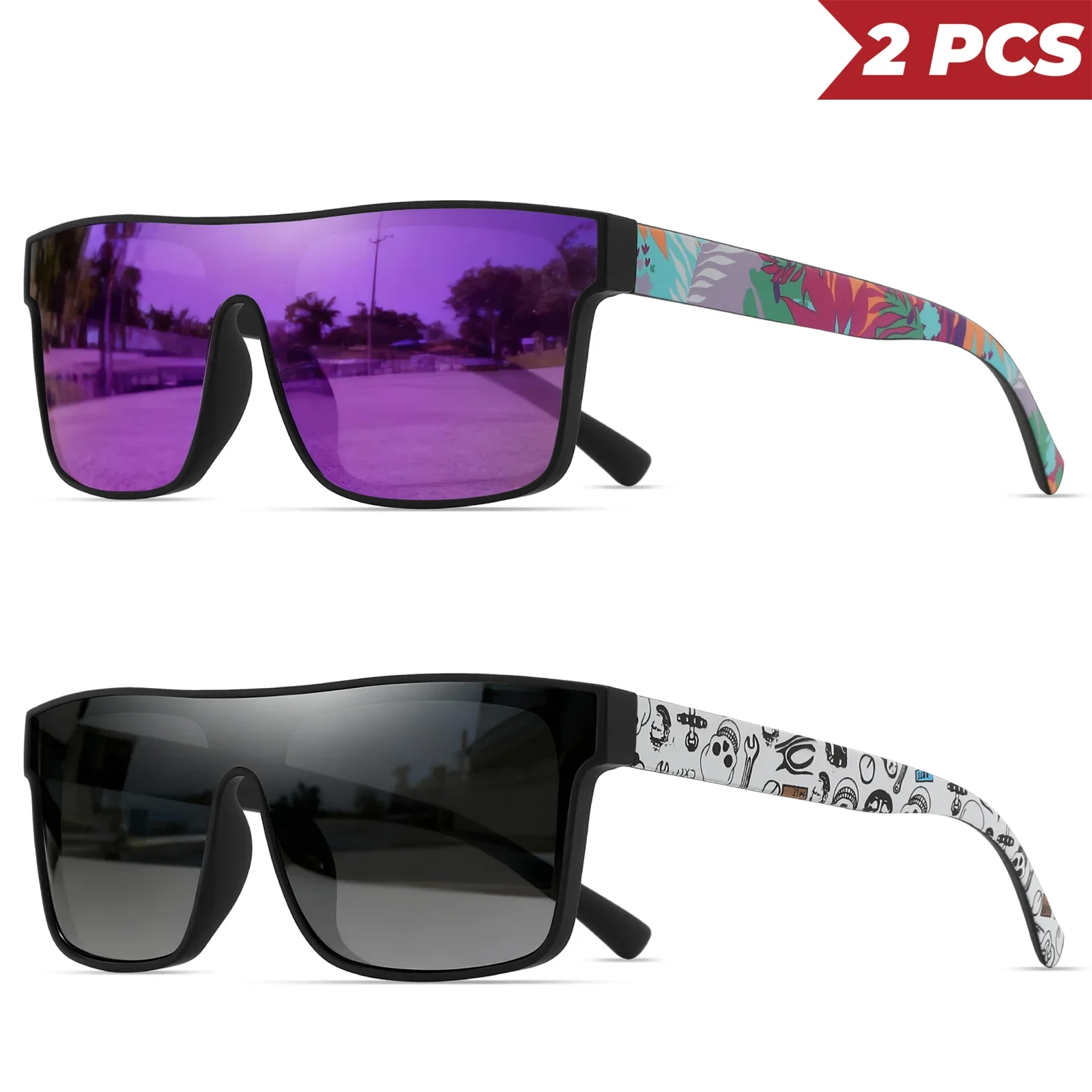 2Pcs/Set 2026 Stylish UV400 Protection Sunglasses Square Frame Outdoor Eyewear for Men Women Fishing Hiking Cycling Travel 842