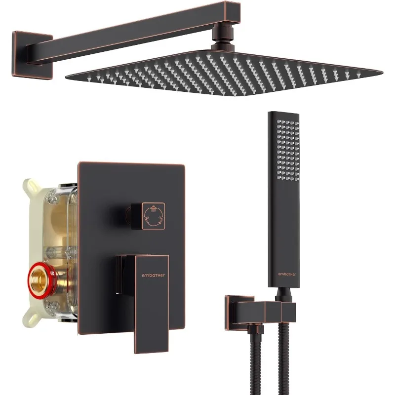 EMBATHER Oil Rubbed Bronze Shower System-12 Inches Shower Faucet Set with Square Rain Shower Head