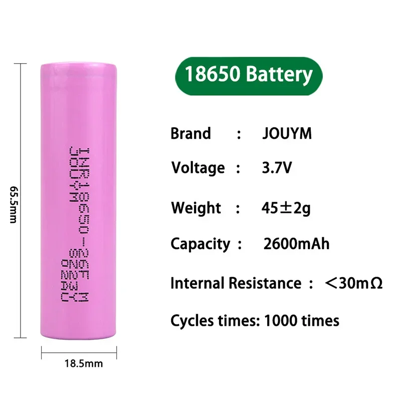 JOUYM 2600mah 18650 battery 3.7 v high current battery inr 18650 lithium rechargeable batteries