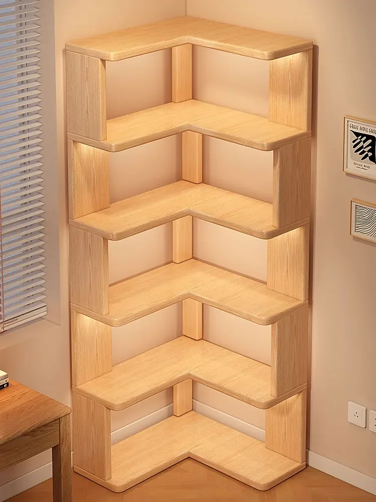 Solid wood corner bookshelf integrated shelf against the wall floor narrow cabinet