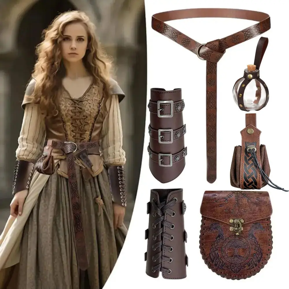 Accesorios de disfraz vikingo Medieval de Halloween para hombres y mujeres, bolso Medieval, cinturón, bolsa de caballero, bolsos de pretina de Cosplay Vintage