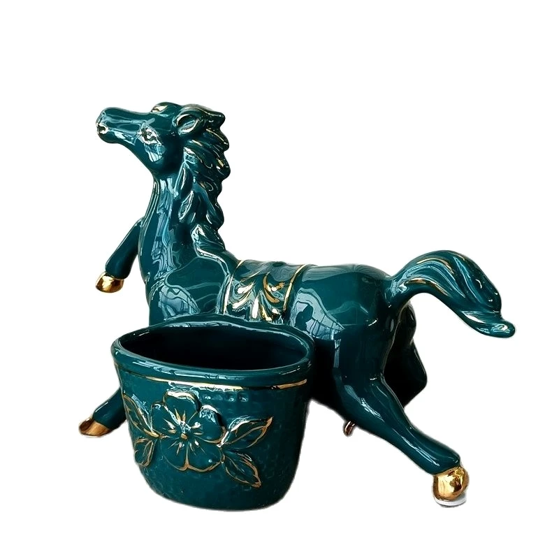 

Porcelain Carriage Horse Storage Box Decorative Ceramics Bull Statue Tabletop Organizer Caddy Daily Use Houseware Ornament Craft