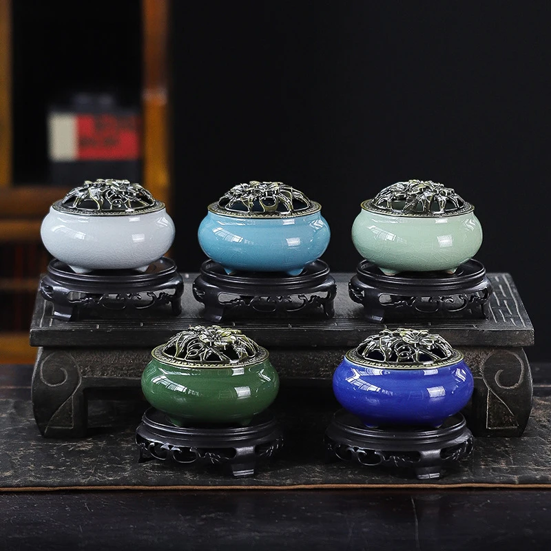 Ceramic Ice Cracking Incense Burner Coil Cone Stick Incense Burner Holder Home Ornaments Japanese Incense Burners Zen Decor