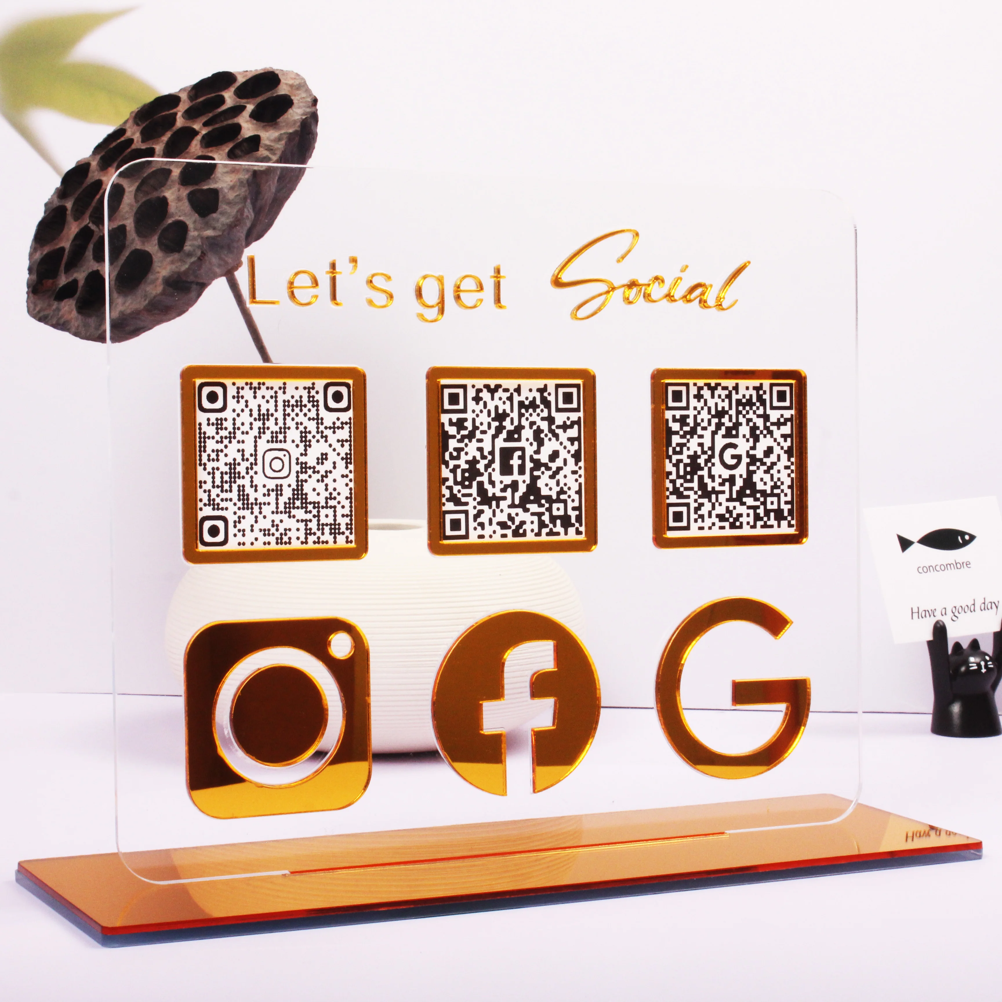 علامات الوسائط الاجتماعية الاكريليك المخصصة مع رمز الاستجابة السريعة مسح الدفع اتبع علامة الاكريليك شبكي الأعمال #1