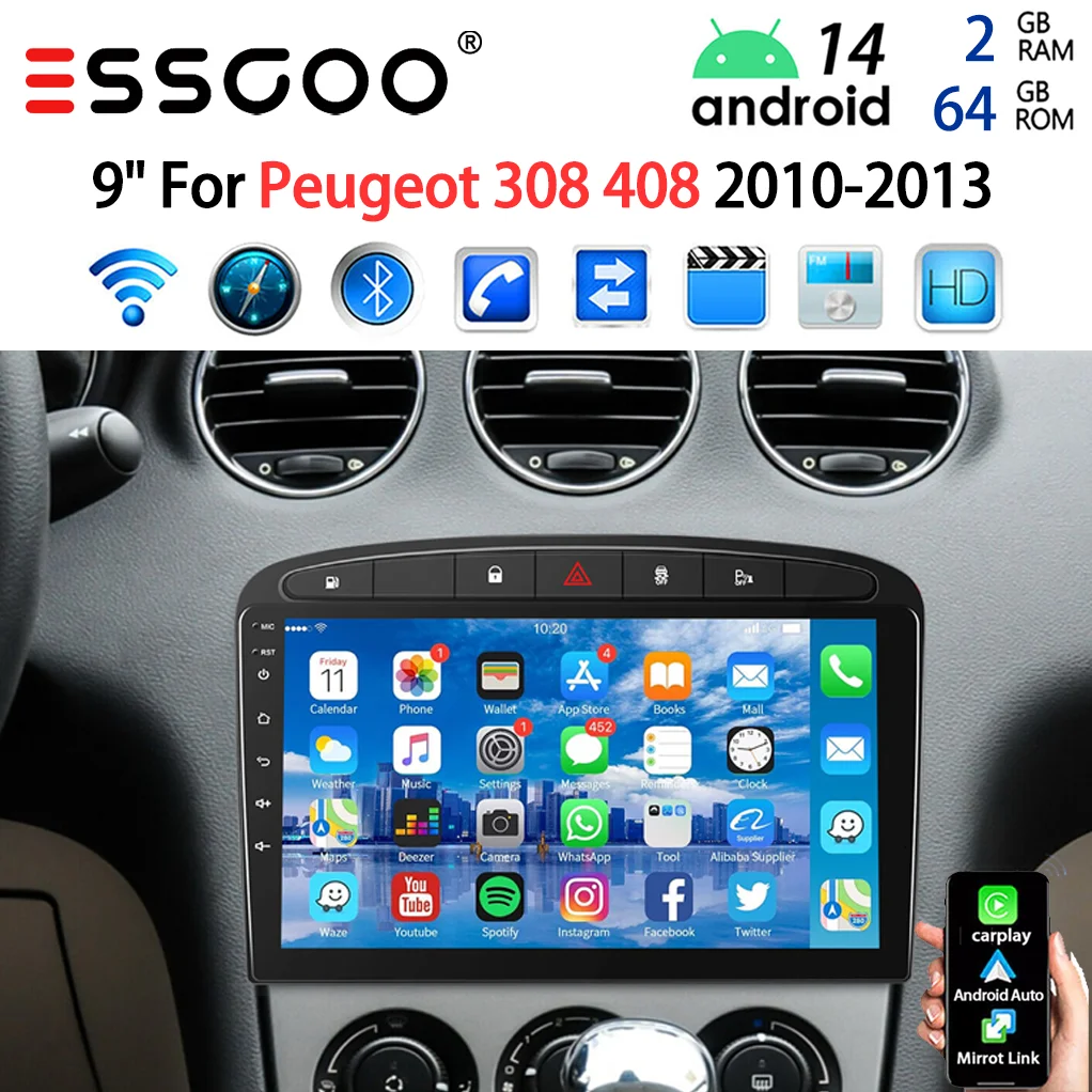 ESSGOO Android 14 Car Stereo Multimedia Player Radio 9