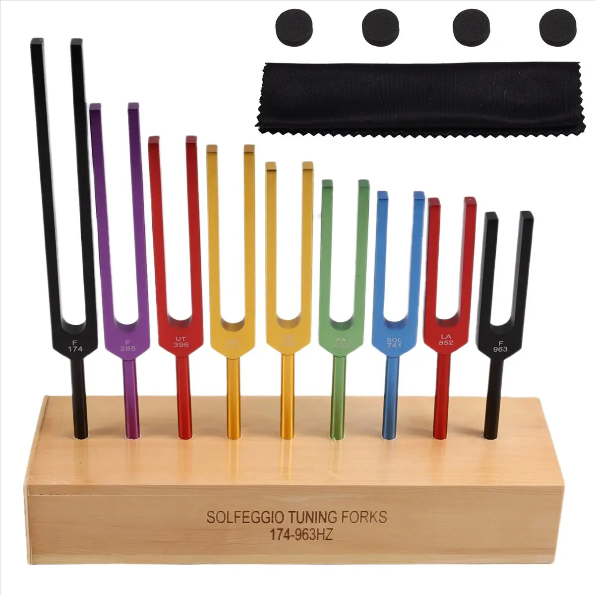 

【AA85】 9pcs Colored Tuning Forks Set with Hammer and Wooden Box for Healing Meditation Yoga Relaxation Instrument