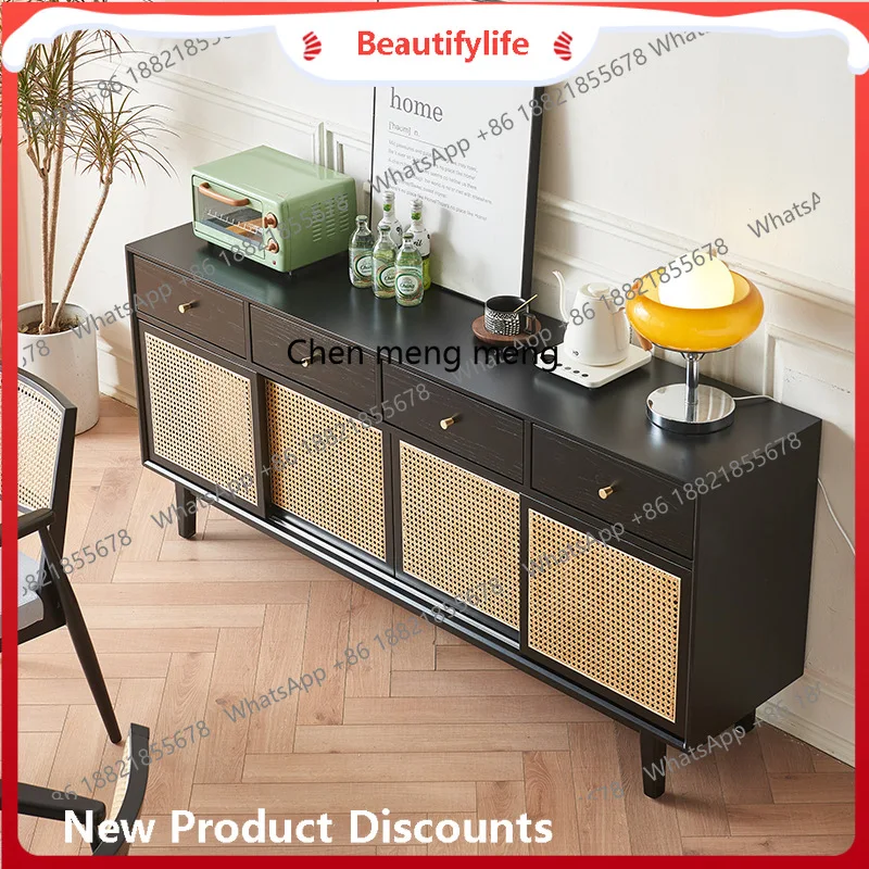 

Nordic ash rattan dining side cabinet household living room, locker with drawers, storage cabinet H