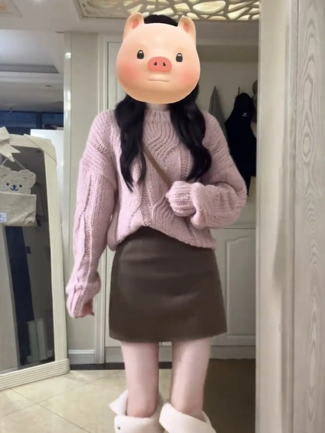 

Pink Thiened Knitted Sweater Loose Slimming round Ne Twist Women's Top Autumn Winter Faion Comfortable Breathable Crew ...