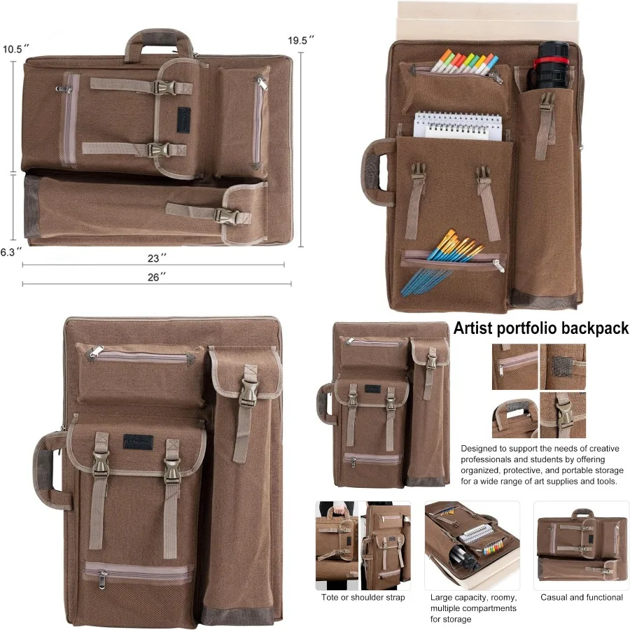 

Large 26 x 19.5 Canvas Art Portfolio Case Backpack for Artists with Multiple Compartments and Durable Straps Ideal for Studio t