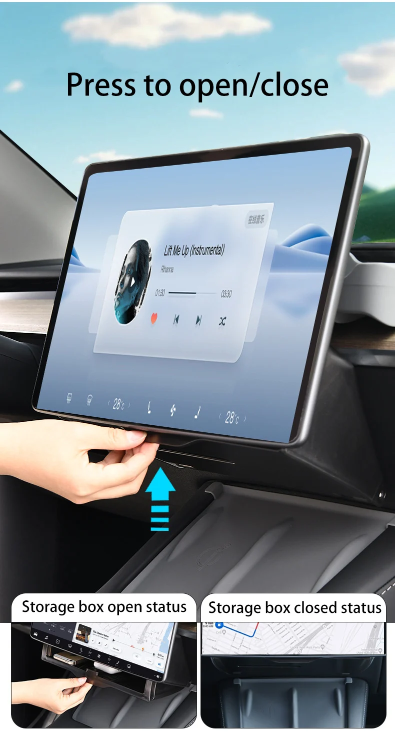 For Tesla Model 3 Y Highland Juniper 2021-2025 Hidden Screen Storage Magnetic Opening And Closing Hidden Large Space Storage Box