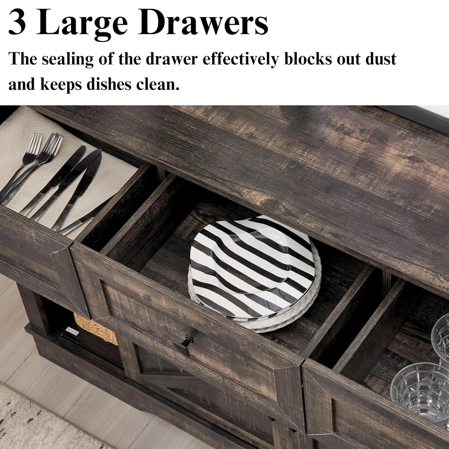 Farmhouse Bar Cabinet With Wine Rack 54" Coffee Buffet Cabinet With Sliding Barn Doors, Adjustable Shelves Rustic Buffets & Side