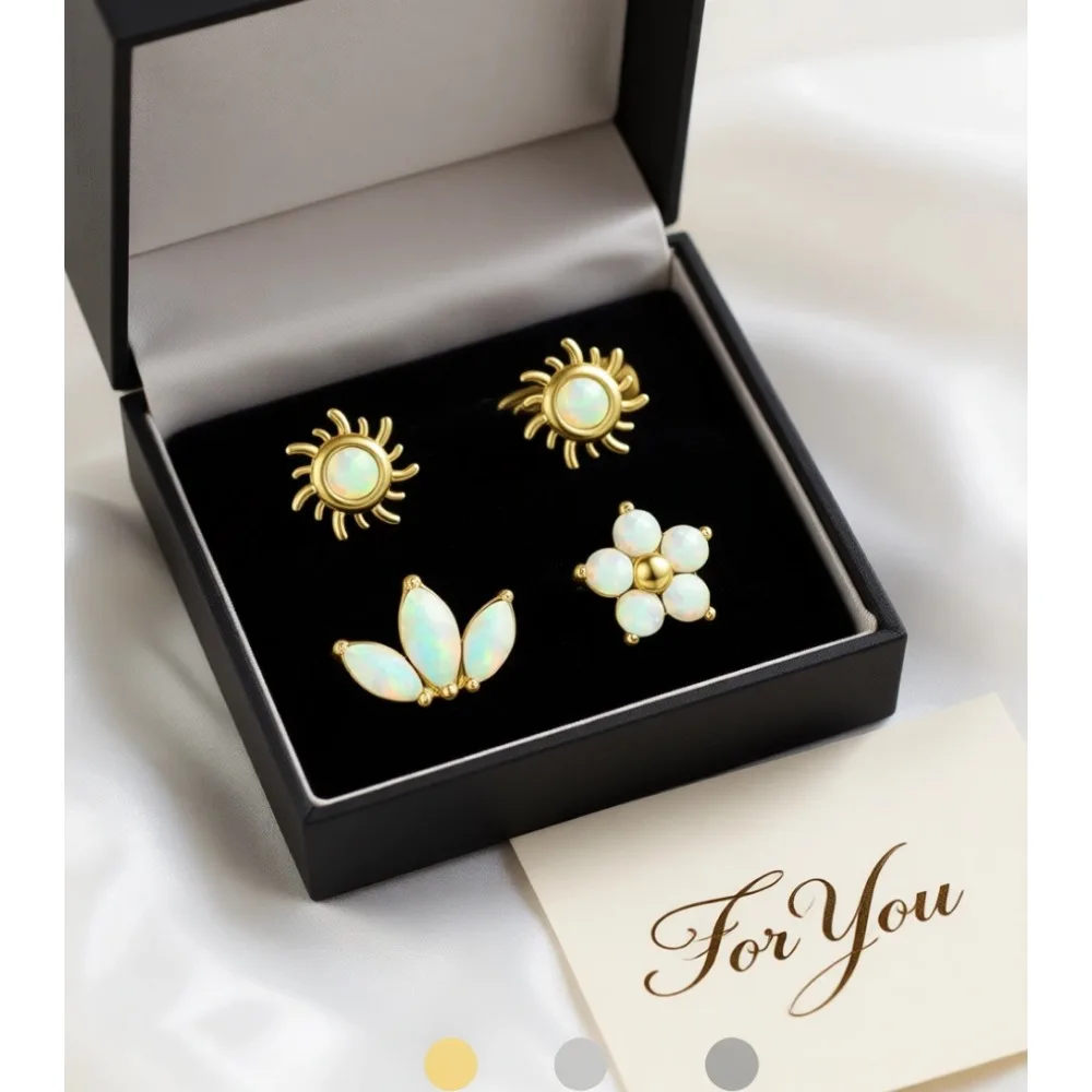 

Серьги-гвоздики из стерлингового серебра 925 пробы с плоской задней частью для женщин, гипоаллергенные, с позолотой 14K, для хряща, маленькие, с фианитами и опалом, 3 пары, 20G