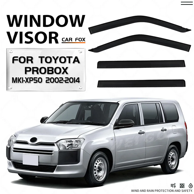 

Car Window Visor 4Pcs For Toyota Probox 2002-2024+ Black Awning Shelters Windshield Side Window Rain Sun Shade Auto Accessories