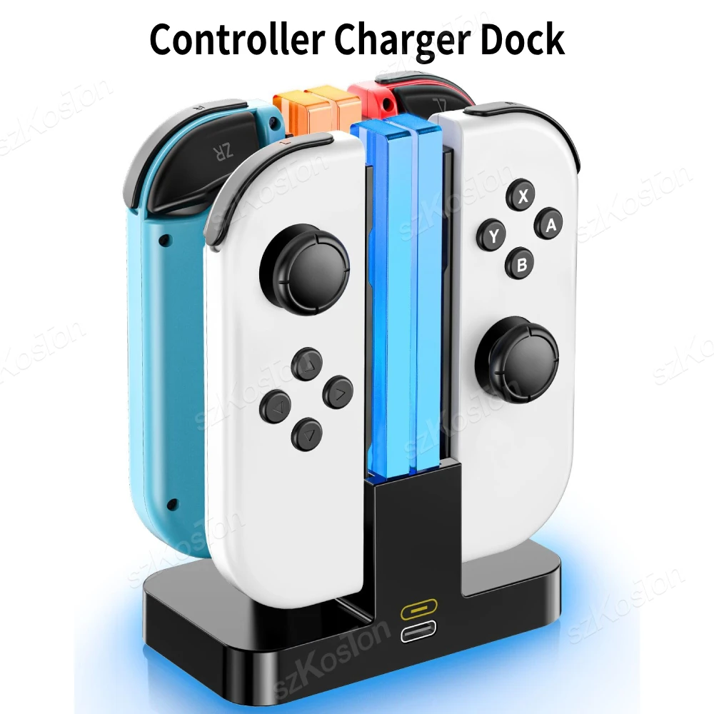 Controller Charger Dock Compatible with Nintendo Switch Joy Con with Lamppost LED Indication Charging Station Stand for 4 Joycon