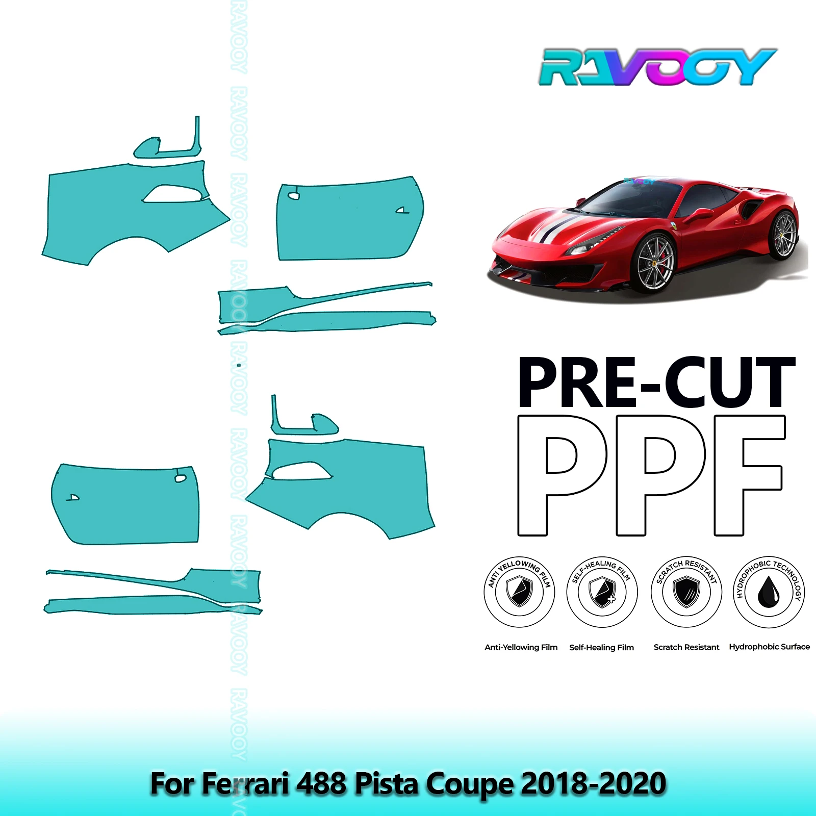 

For Ferrari 488 Pista Coupe 2018-2020 8.5mil Clear Matte Pre-Cut PPF Door & A/B Pillar Kit TPU Paint Protection Film Set