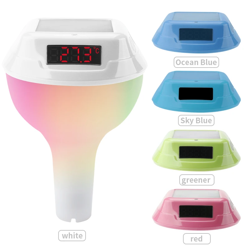 

Solar Powered Outdoor Pool Thermometer LED Display Water Temperature Meter Waterproof Pool Tub GRB LED Light Temperature Gauge