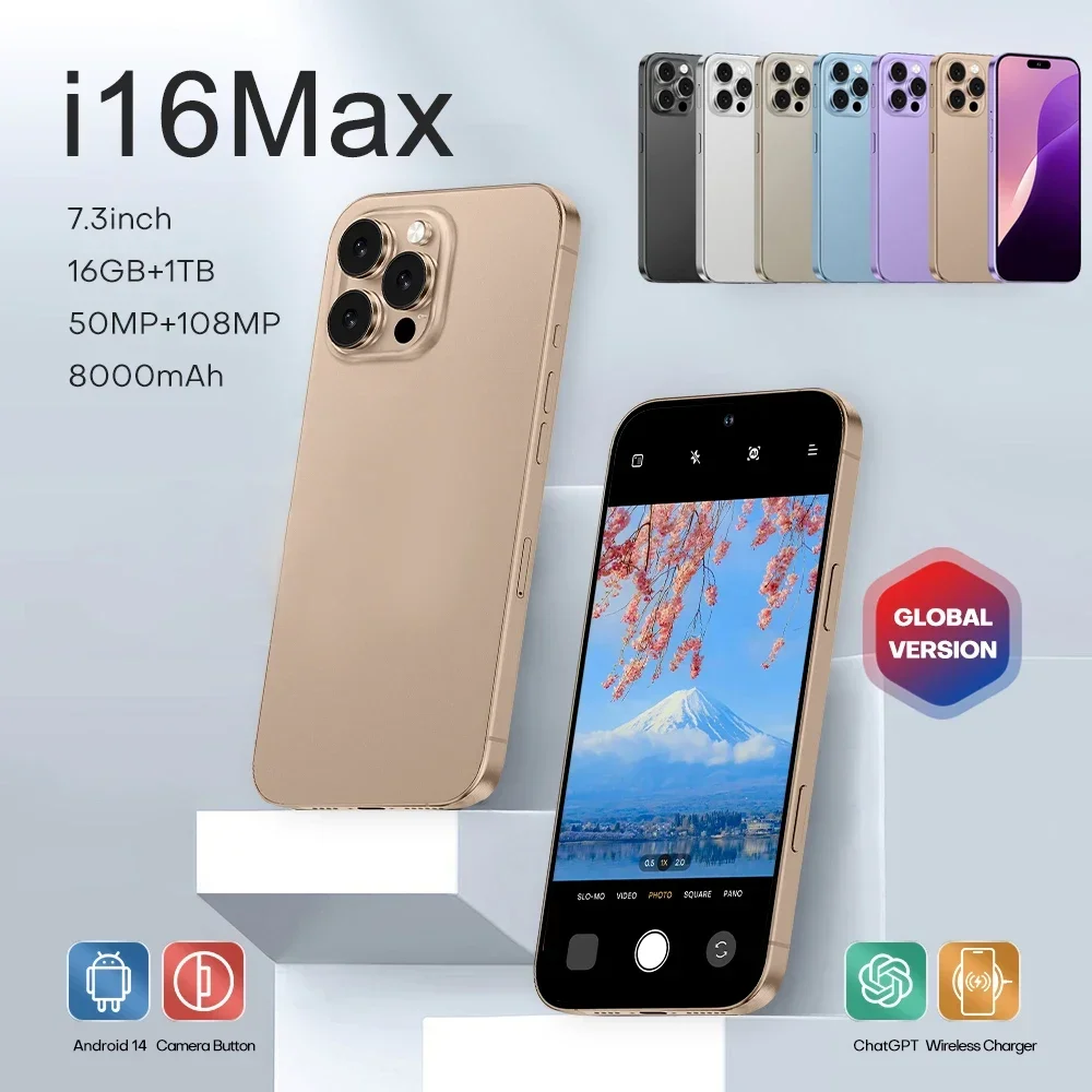 Nuevo Original 16G + 1TB Smartphone 7,3 pulgadas funda para I16 Max pantalla completa 4G 5G teléfono móvil 8000mAh teléfonos móviles versión Global