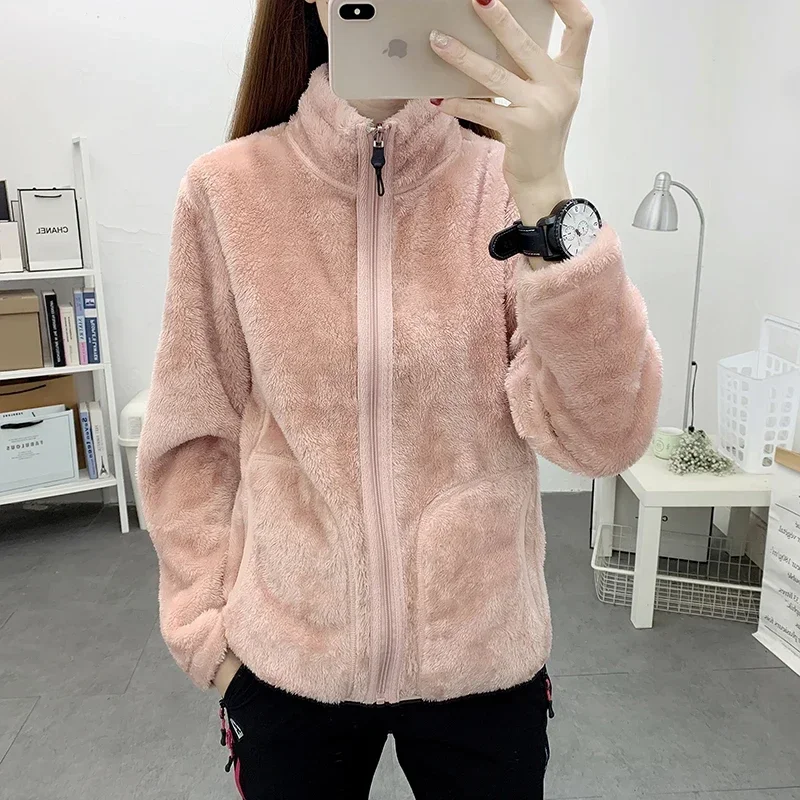 

Winter Outdoor Polar Fleece Coats for Women Pink Thickened Warm Casual Hiking Jackets Jogging Yoga Lady Cardigan jacket Chaqueta