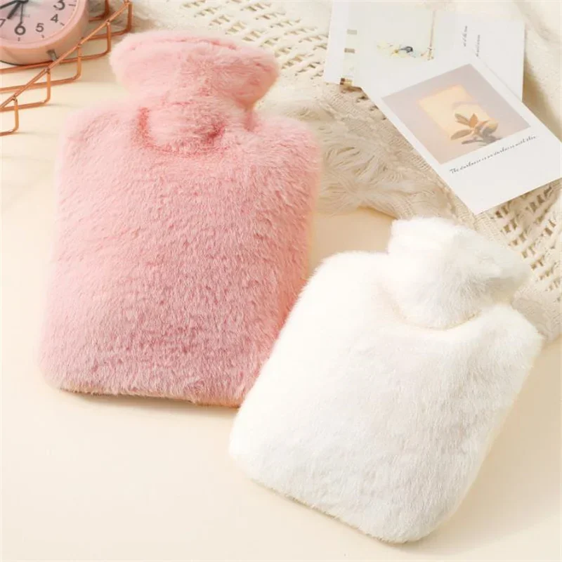 2L Hot Water Bag Protective Case Winter Removable Plush Cover Cold-proof Warm Faux Fur Fleece Cover Heat Preservation Covers