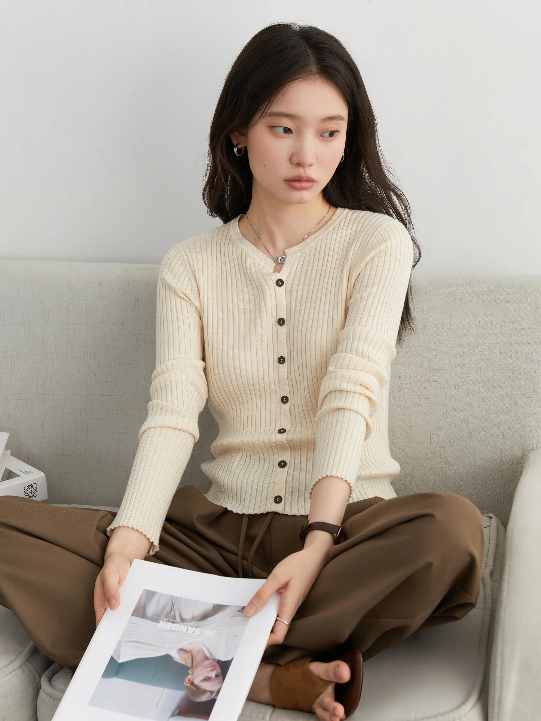 CHIC VEN 패션 여성 가디건 솔리드 슬림 뉴 브이넥 핏 스트라이프 니트 스웨터 콘트라스트 언더셔츠 봄 가을 2025