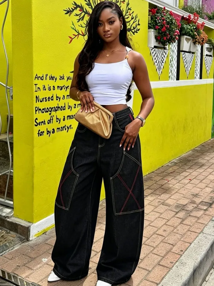 

Women High Waist Wide Leg Pants Shiny Straight Pants Long Jeans Casual Trendy Trousers 2026 Autumn Winter New Denim Trousers