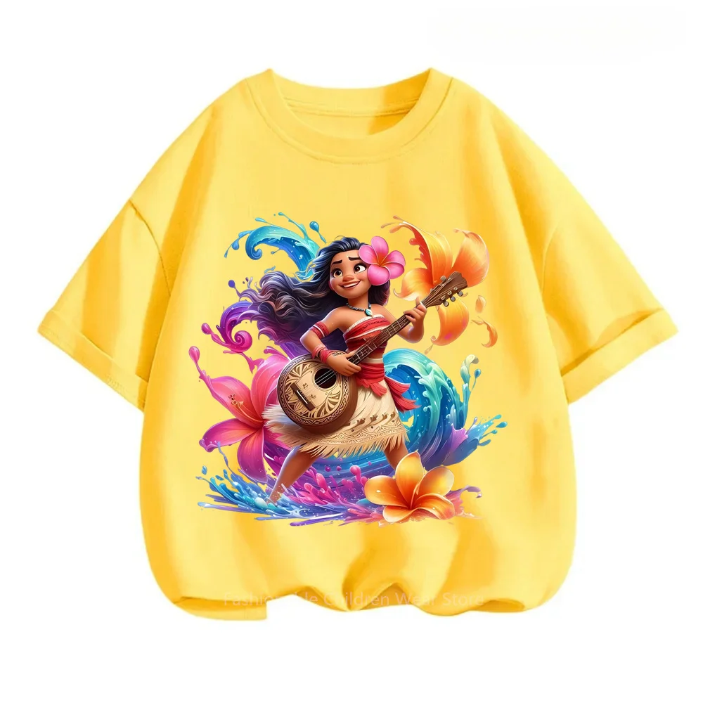 Disney\'s Moana An Oceanic Adventure for Boys Girls Kawaii O-neck Summer T-shirts with Cartoon Prints Simple Korean-style Chic