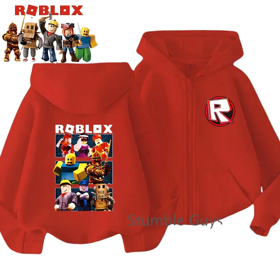 سويت شيرت Roblox Kids لربيع الخريف بقلنسوة بسحاب، سويت شيرت عصري مطبوع عليه لعبة للأولاد والبنات