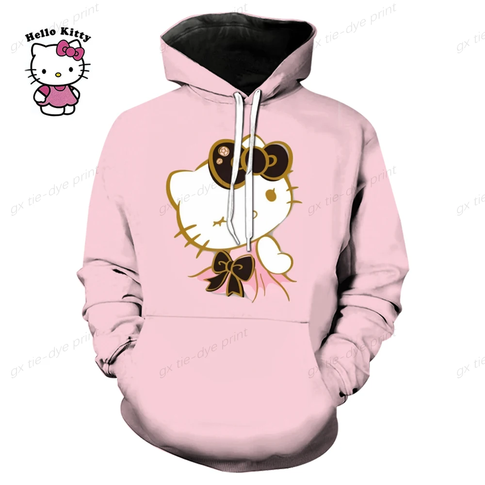 2024 New Fashion Women Hoodie Hello Kitty Cartoon Anime Men Sweatshirt Spring Autumn Pink Kawaii Woman Oversized Pullover