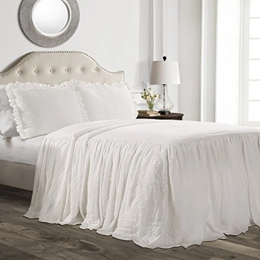 

Ruffle Skirt Bedspread Set - 3-Piece Luxurious Farmhouse Bedding - Elegant Ruffle Detail - Timeless Style - Soft Lightweight Sh