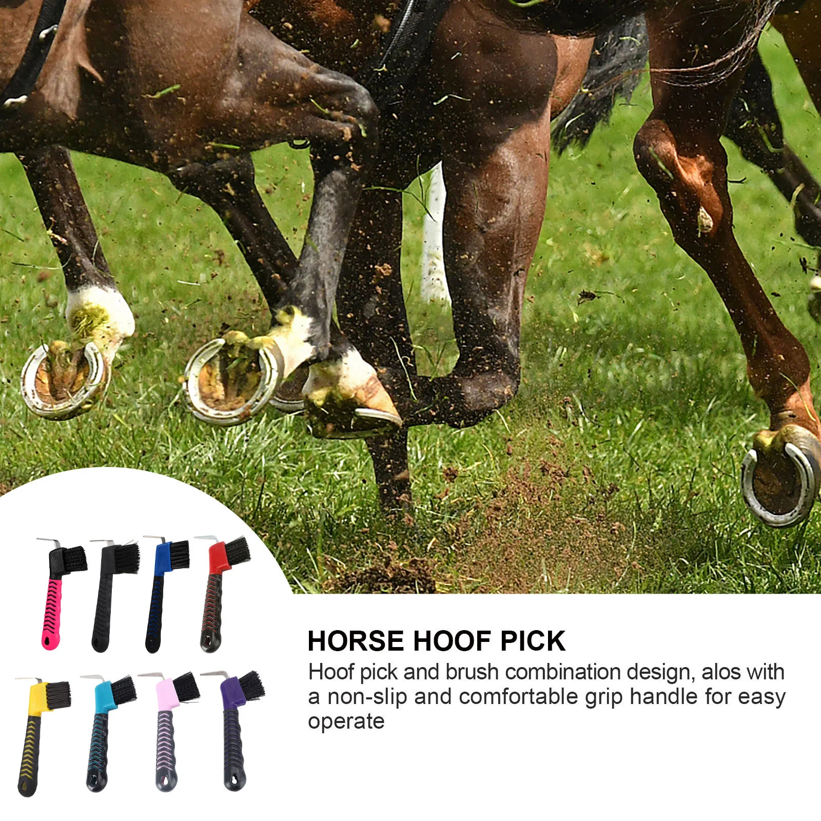 POPETPOP Grip Hoof Pick Horse Care Product Durable Anti-slip Horse Hoof Hook with Brush Design for Horse Grooming (Random Color)